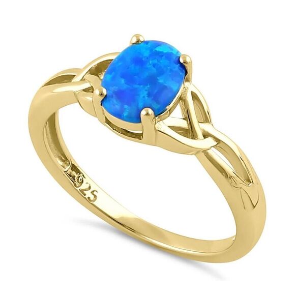 Charmed Blue Opal Center Stone Gold Vermeil Ring New - Picture 1 of 4